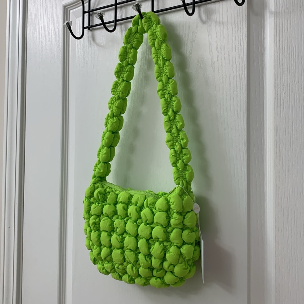 Neon Yellow / Green (Lime Green) Quilted Nylon Puff Bag - Picture 3 of 17